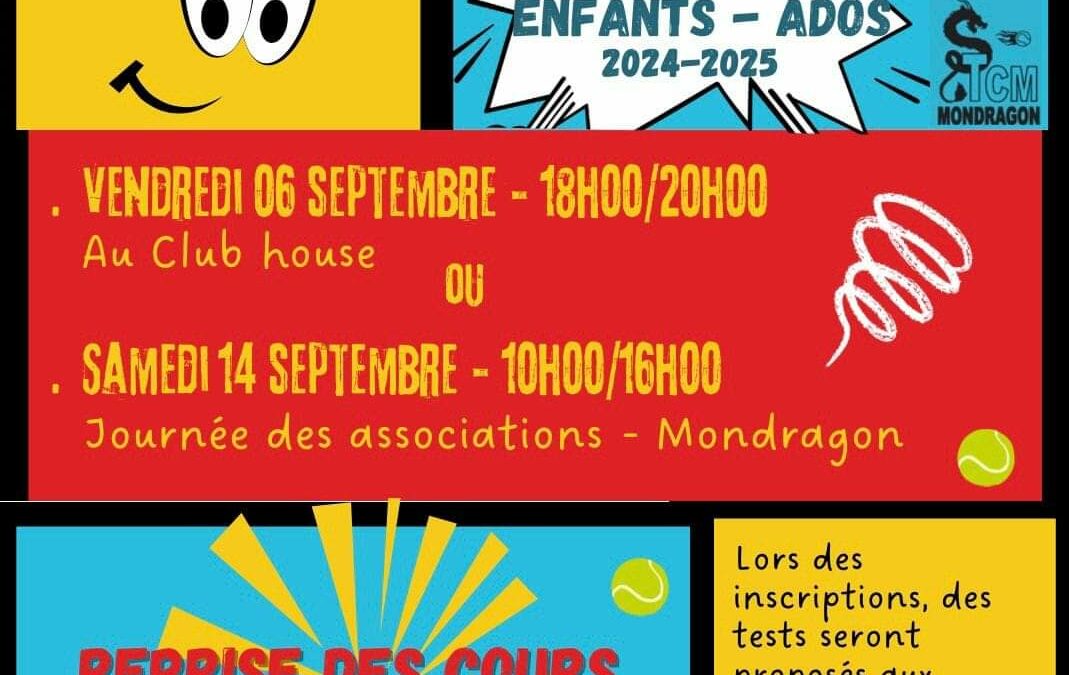 INSCRIPTONS ECOLE DE TENNIS – ENFANTS / ADOS