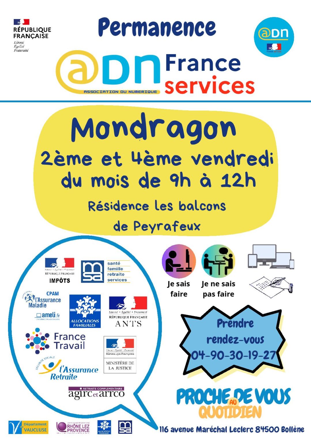 PERMANENCES ADN FRANCE SERVICES MONDRAGON