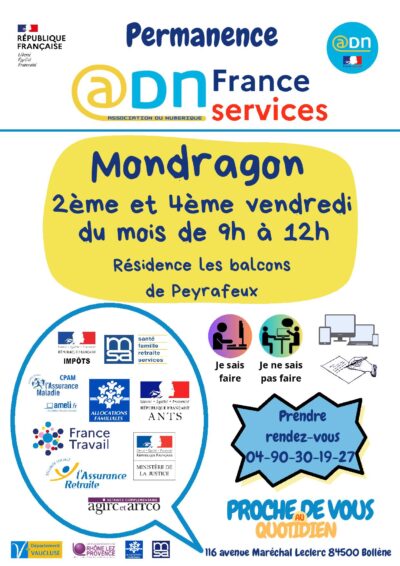 PERMANENCES ADN FRANCE SERVICES MONDRAGON