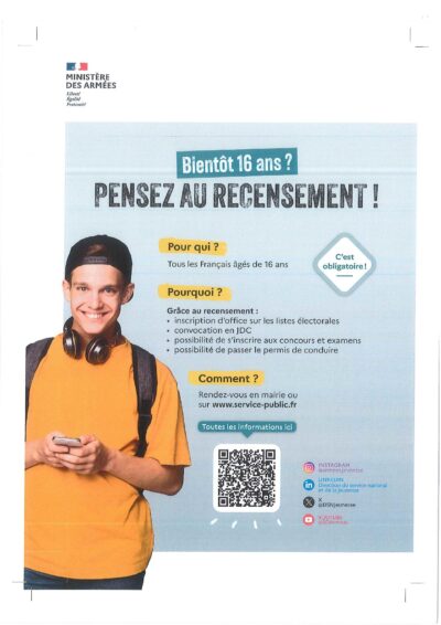 BIENTÔT 16 ANS ? PENSEZ AU RECENSEMENT !