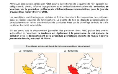 COMMUNIQUE DE PRESSE – ÉPISODE DE POLLUTION DE L’AIR EN VAUCLUSE