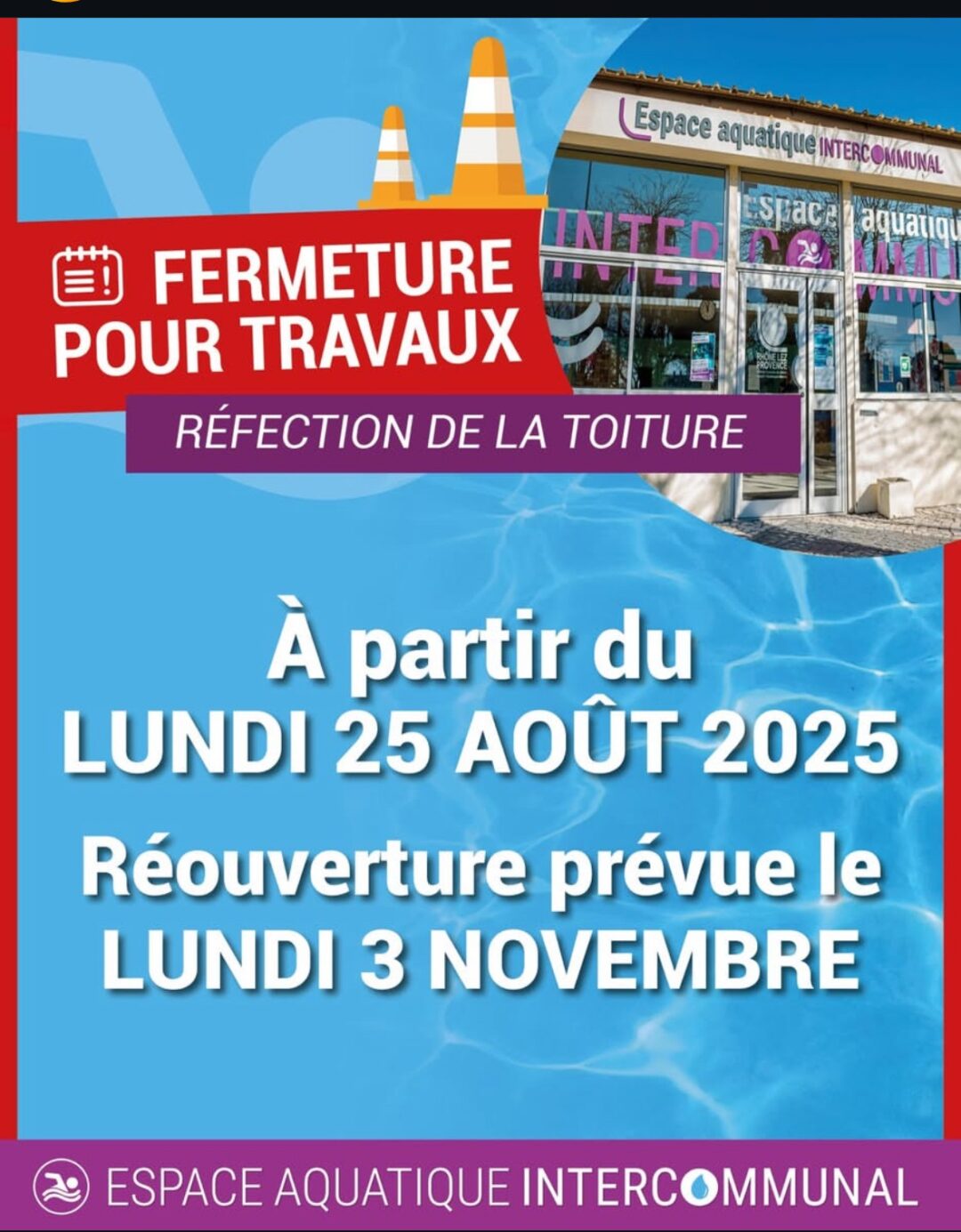FERMETURE DE L&rsquo;ESPACE AQUATIQUE INTERCOMMUNAL POUR TRAVAUX