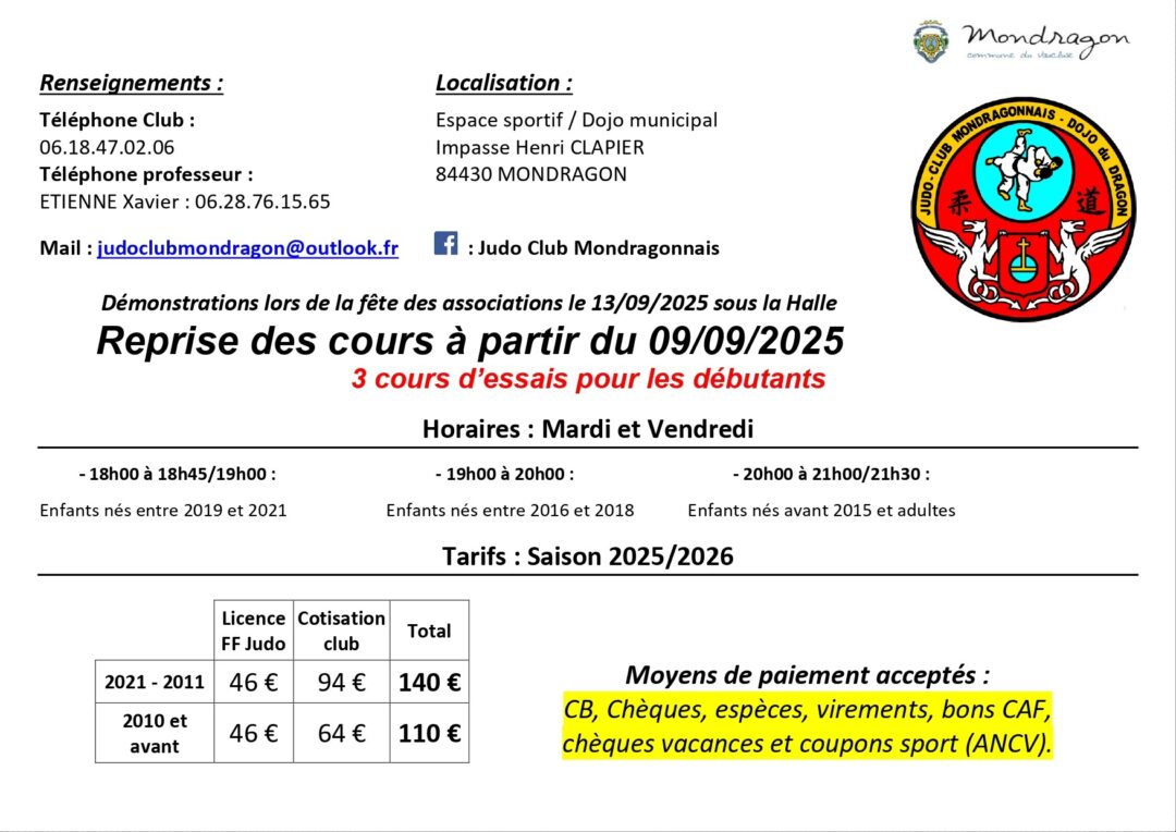 INFORMATION JUDO CLUB RENTRÉE 2025/2026