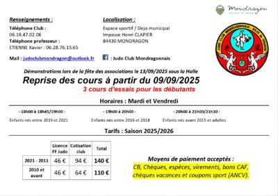 INFORMATION JUDO CLUB RENTRÉE 2025/2026