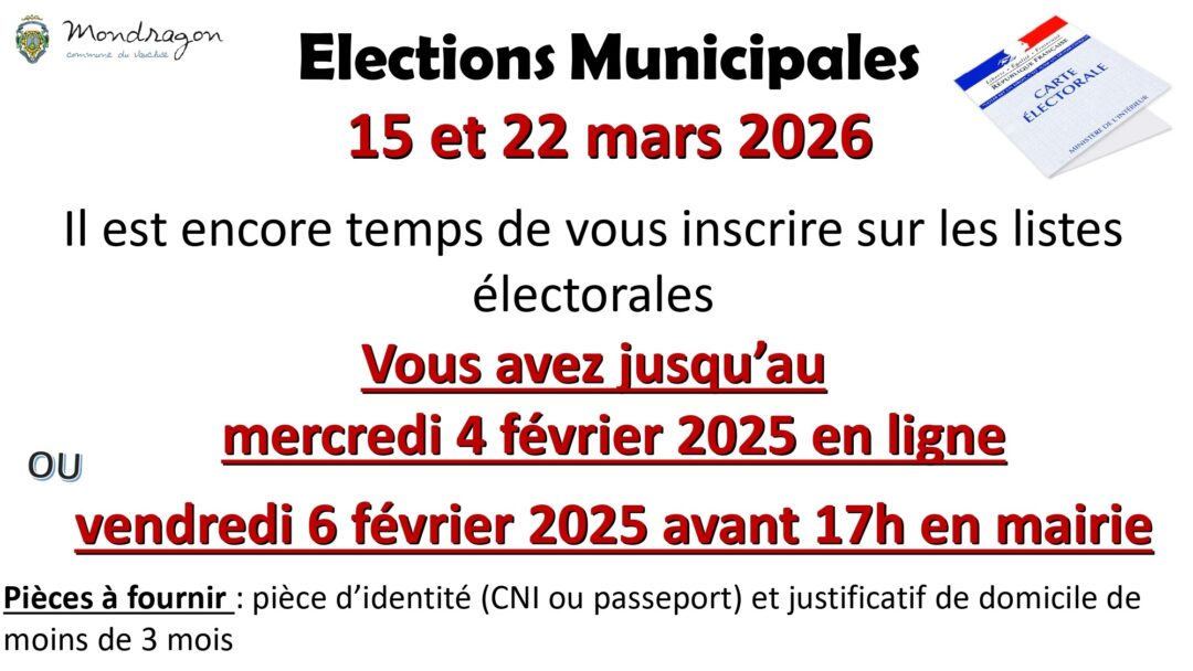 ÉLECTIONS MUNICIPALES 15 ET 22 MARS 2026