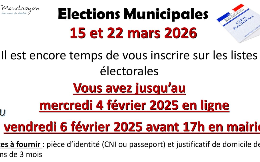 ÉLECTIONS MUNICIPALES 15 ET 22 MARS 2026
