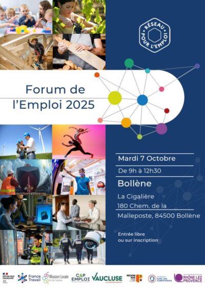 FORUM DE L’EMPLOI 2025 / MARDI 7 OCTOBRE DE 9H À 12H30 BOLLÈNE LA CIGALIÈRE