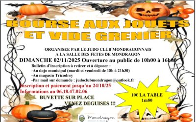 LE JUDO CLUB MONDRAGONNAIS ORGANISE SA BOURSE AUX JOUETS ET VIDE GRENIER – INSCRIPTIONS