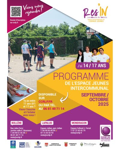 PROGRAMME DE L&rsquo;ESPACE JEUNES INTERCOMMUNAL SEPTEMBRE/OCTOBRE 2025 14-17 ANS