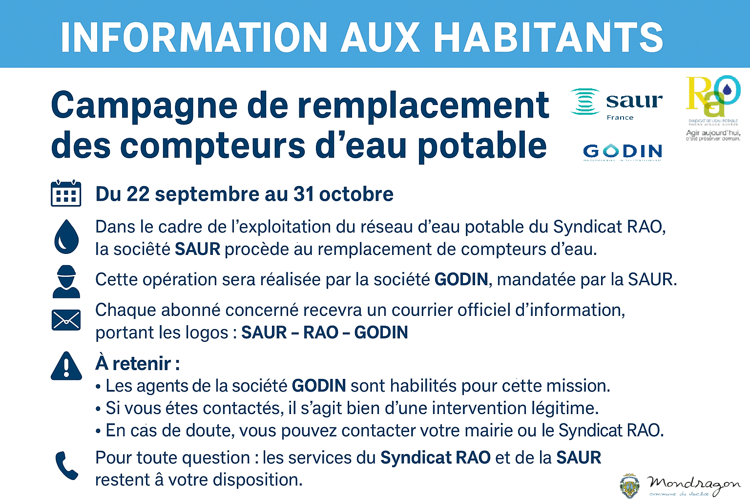 CAMPAGNE DE REMPLACEMENT DES COMPTEURS D’EAU POTABLE