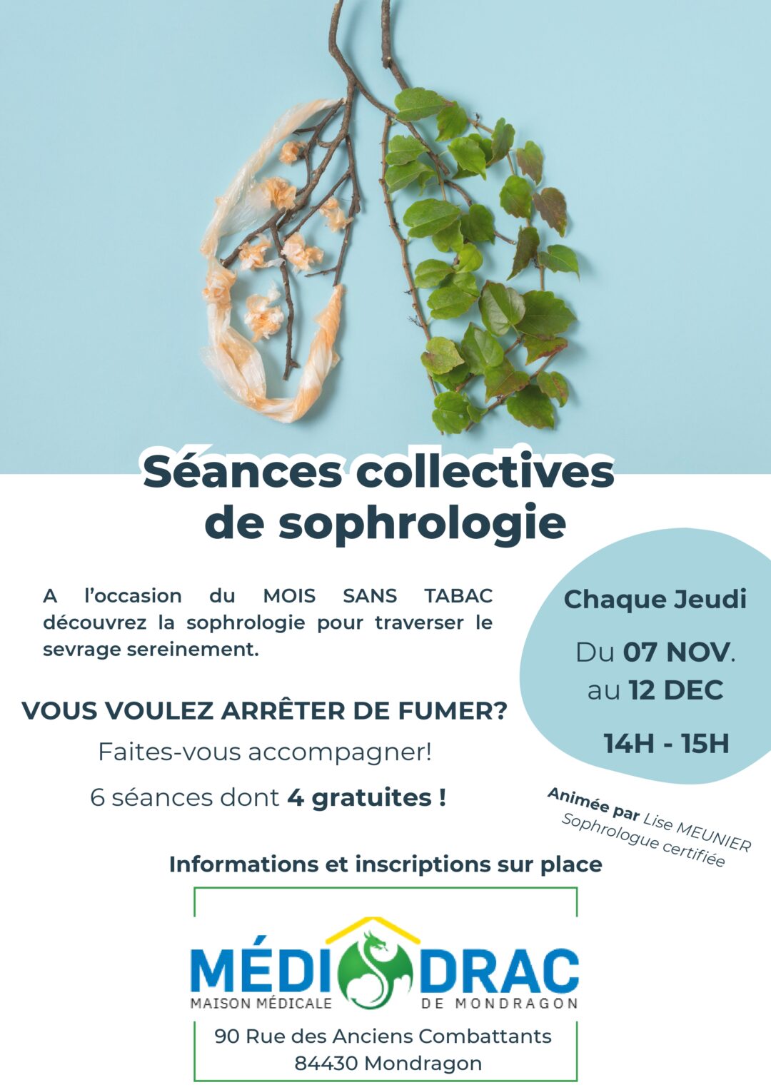 MOIS SANS TABAC – SÉANCES COLLECTIVES DE SOPHROLOGIE – MEDIDRAC