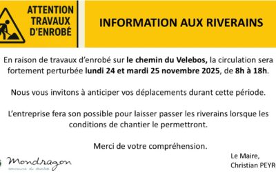 TRAVAUX ENROBÉ – INFORMATIONS AUX RIVERAINS