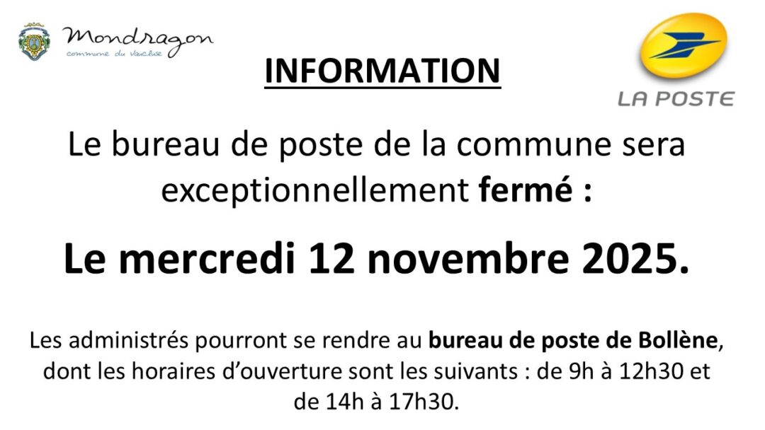 INFORMATION BUREAU DE POSTE MONDRAGON