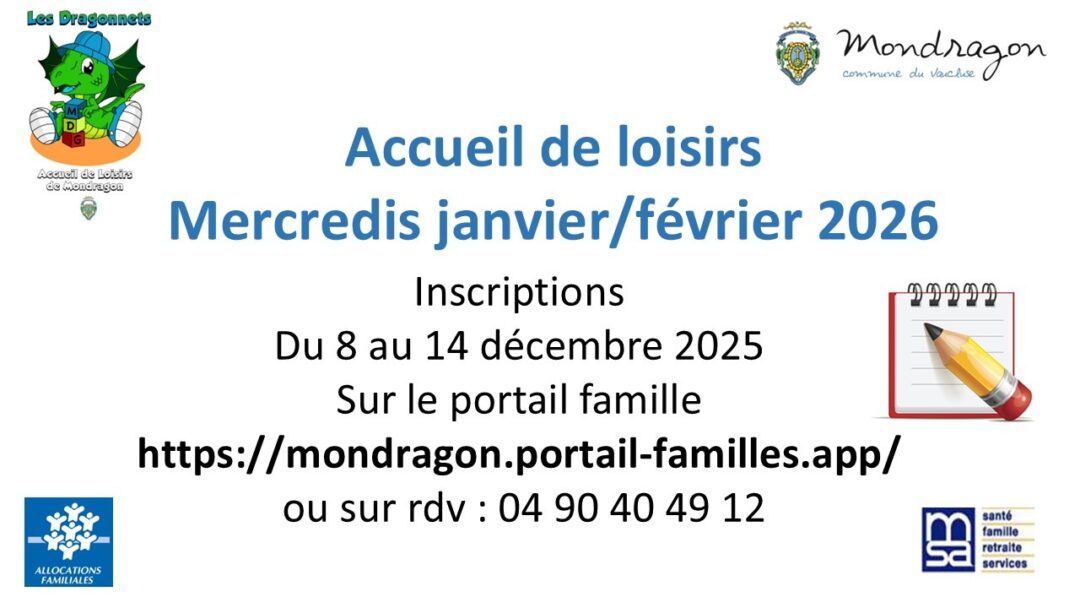 INSCRIPTIONS ACCUEIL DE LOISIRS MERCREDIS JANVIER / FÉVRIER 2026