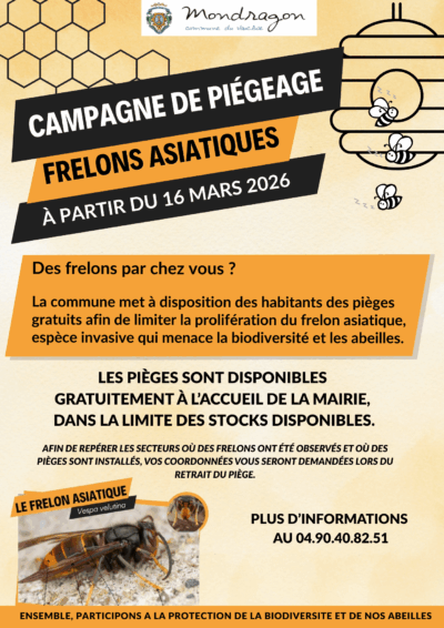 CAMPAGNE DE PIÉGEAGE DES FRELONS ASIATIQUES – COMMUNE MONDRAGON