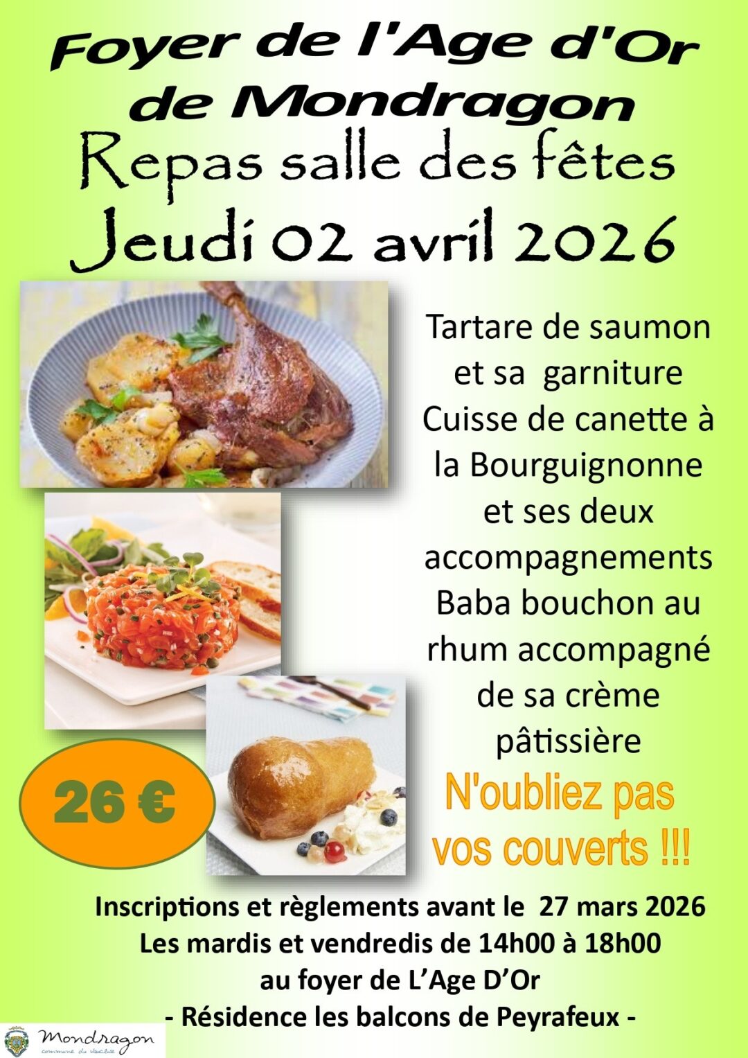 FOYER DE L&rsquo;AGE D&rsquo;OR – REPAS SALLE DES FÊTES