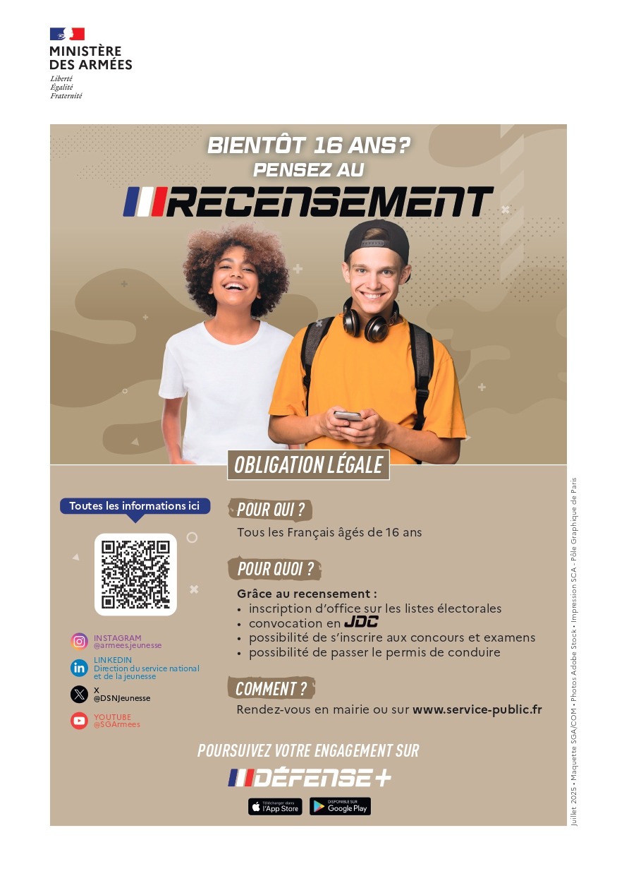 BIENTÔT 16 ANS ? PENSEZ AU RECENSEMENT