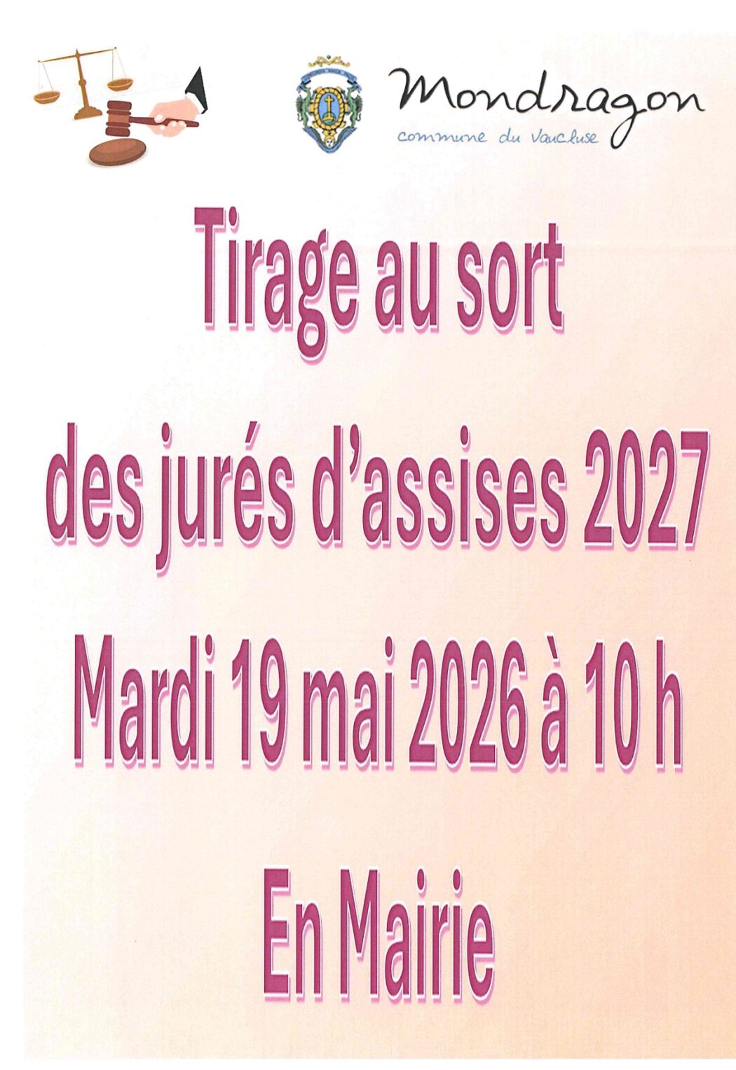 TIRAGE AU SORT DES JURÉS D&rsquo;ASSISES 2027
