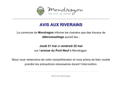 AVIS AUX RIVERAINS – DÉBROUSSAILLAGE