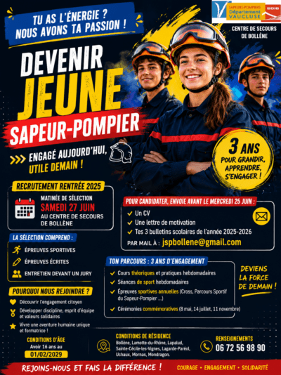 MATINÉE DE SÉLECTION JEUNE SAPEUR POMPIER – SAMEDI 27 JUIN – CENTRE DE SECOURS DE BOLLÈNE