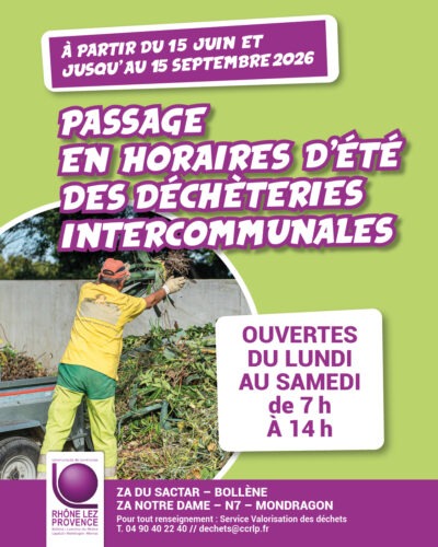 PASSAGE EN HORAIRES D’ÉTÉ DES DÉCHÈTERIES INTERCOMMUNALES