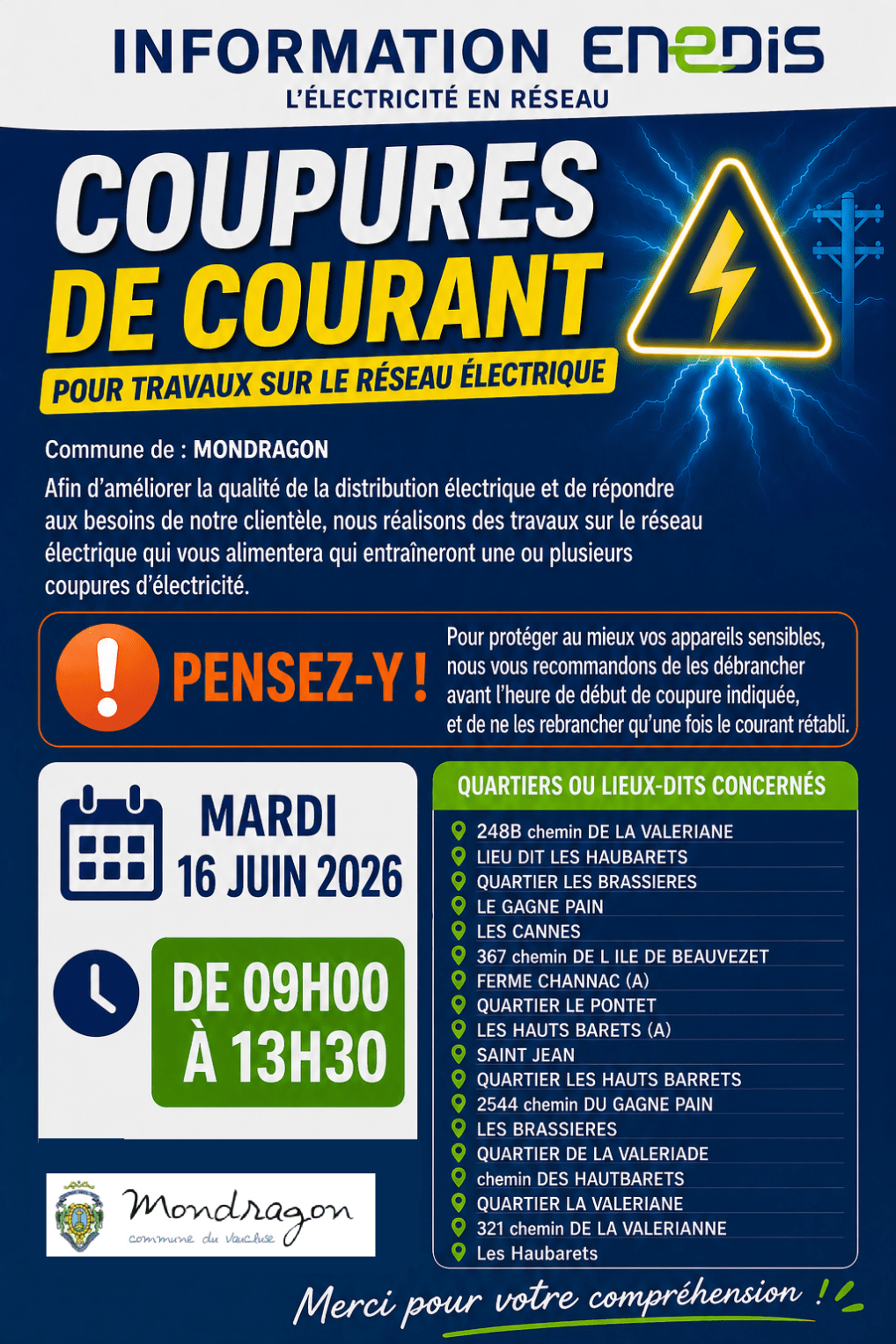 INFORMATION ENEDIS – COUPURE DE COURANT