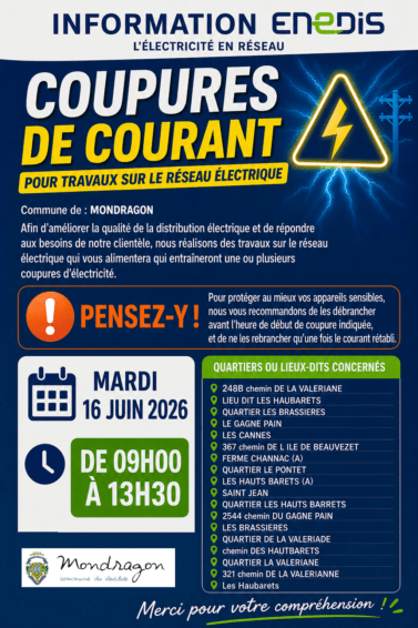 INFORMATION ENEDIS – COUPURE DE COURANT