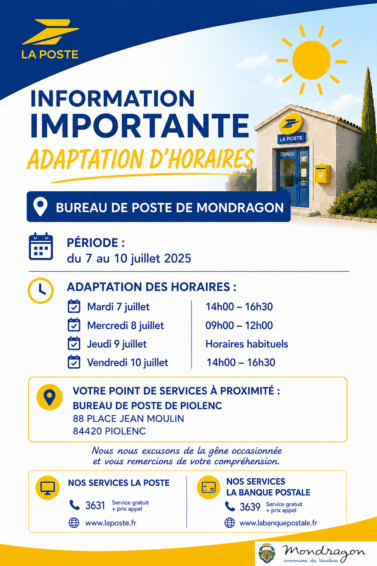 INFORMATION BUREAU DE POSTE MONDRAGON