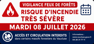 COMMUNIQUE DE PRESSE- VIGILANCE FEUX DE FORETS – RISQUE INCENDIE TRÈS SÉVÈRE