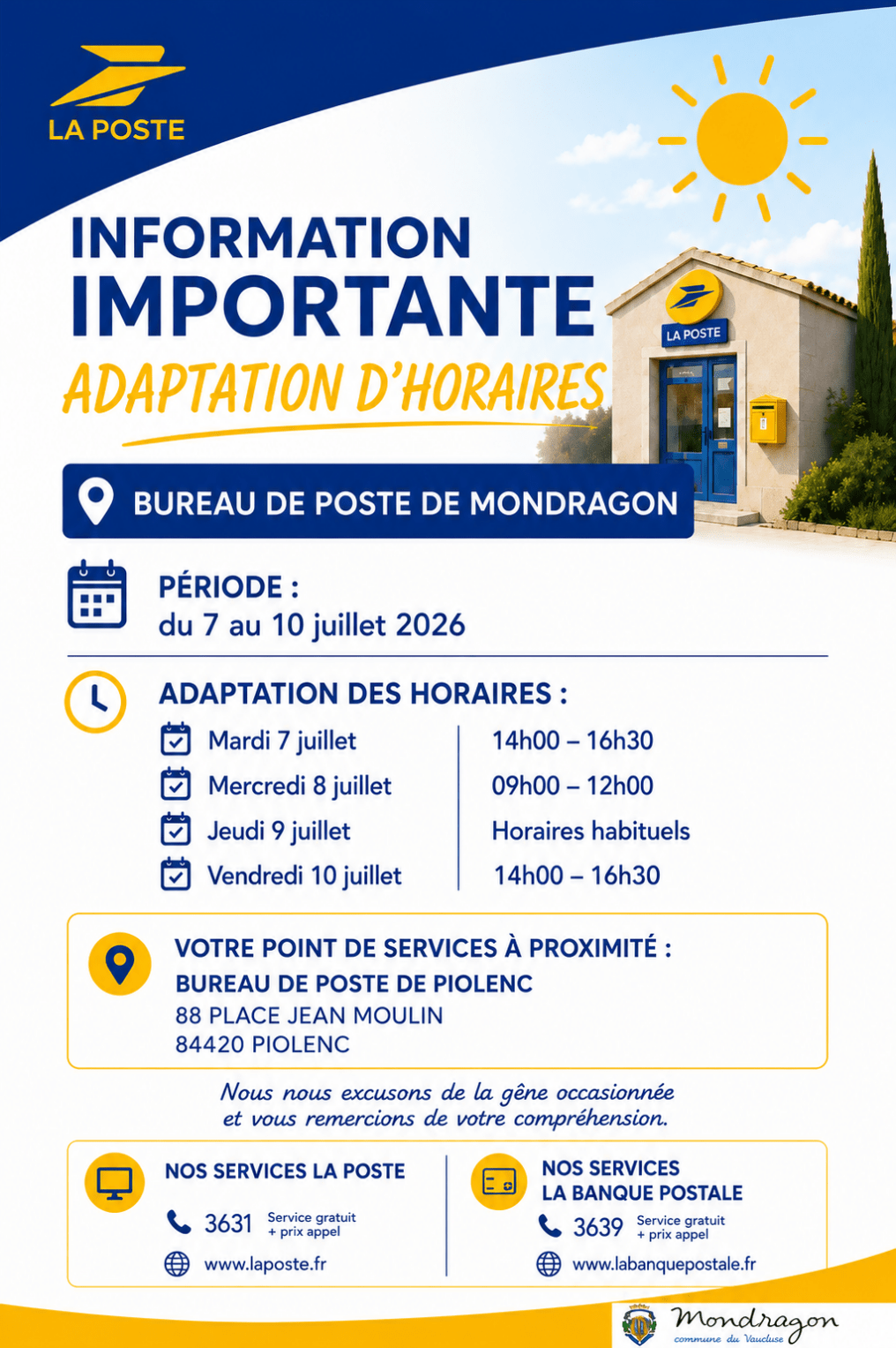 INFORMATION BUREAU DE POSTE MONDRAGON