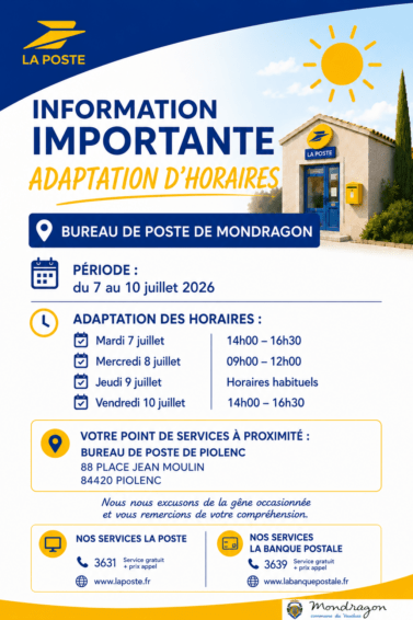INFORMATION BUREAU DE POSTE MONDRAGON