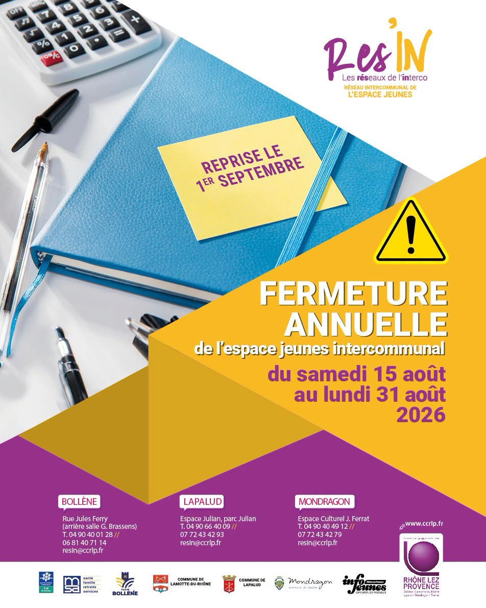 FERMETURE ANNUELLE DE L&rsquo;ESPACE JEUNES INTERCOMMUNAL