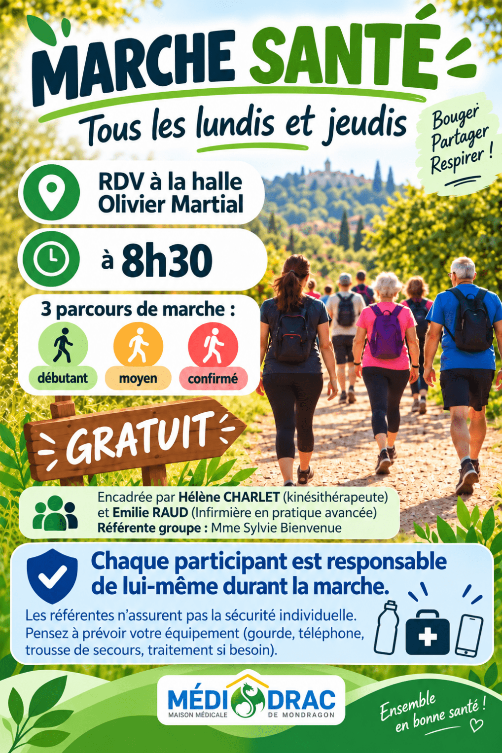 MARCHE SANTÉ – NOUVEL HORAIRE À PARTIR DE LUNDI 31 AOÛT 2026 – DÈS 8H30 RDV HALLE OLIVIER MARTIAL