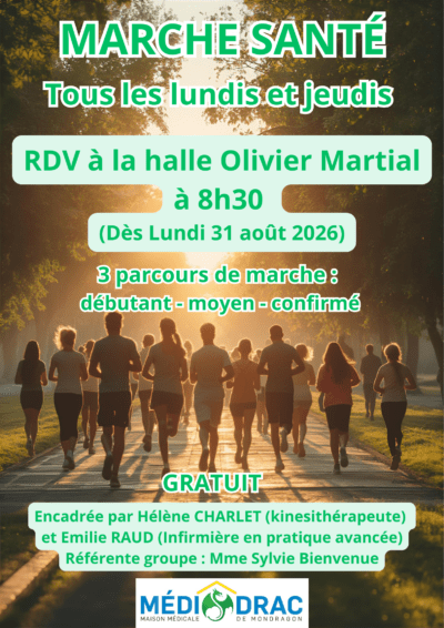 MARCHE SANTÉ – NOUVEL HORAIRE À PARTIR DE LUNDI 31 AOÛT 2026 – DÈS 8H30 RDV HALLE OLIVIER MARTIAL