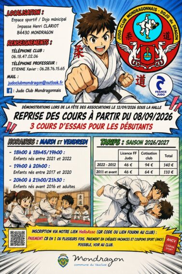 JUDO – Reprise des cours à partir du 08/09/2026