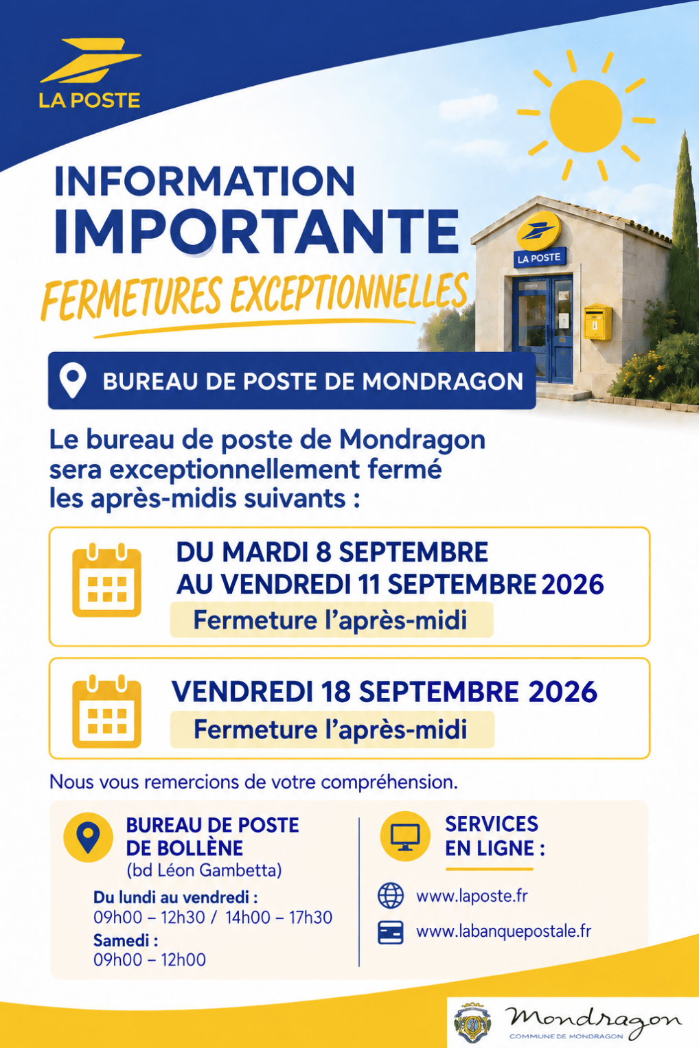 INFORMATION BUREAU DE POSTE MONDRAGON