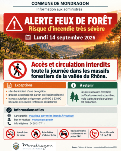 VIGILANCE FEUX DE FORÊTS – RISQUE INCENDIE TRÈS SÉVÈRE – LUNDI 14 SEPTEMBRE