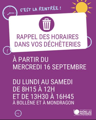 HORAIRES DÉCHÈTERIES INTERCOMMUNALES