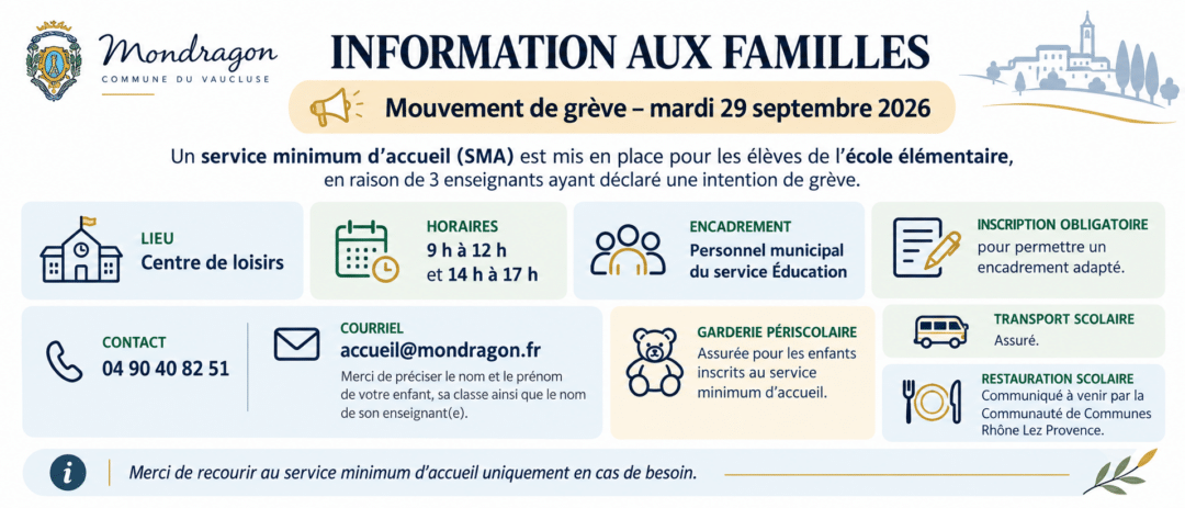 INFORMATION AUX FAMILLES – MOUVEMENT DE GRÈVE DU MARDI 29 SEPTEMBRE