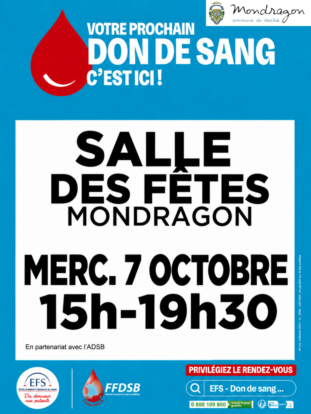 DON DU SANG – SALLE DES FÊTES DE MONDRAGON