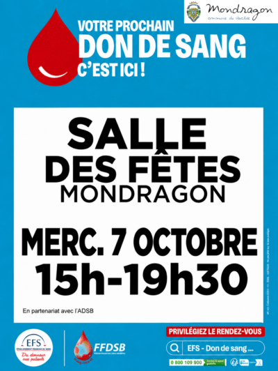 DON DU SANG – SALLE DES FÊTES DE MONDRAGON