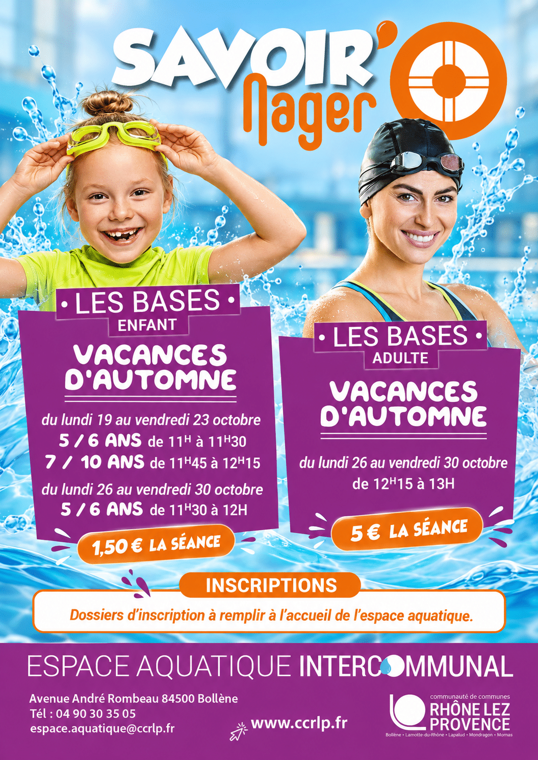 SAVOIR NAGER – LES BASES ENFANT ET ADULTE -VACANCES D&rsquo;AUTOMNE – ESPACE AQUATIQUE INTERCOMMUNAL