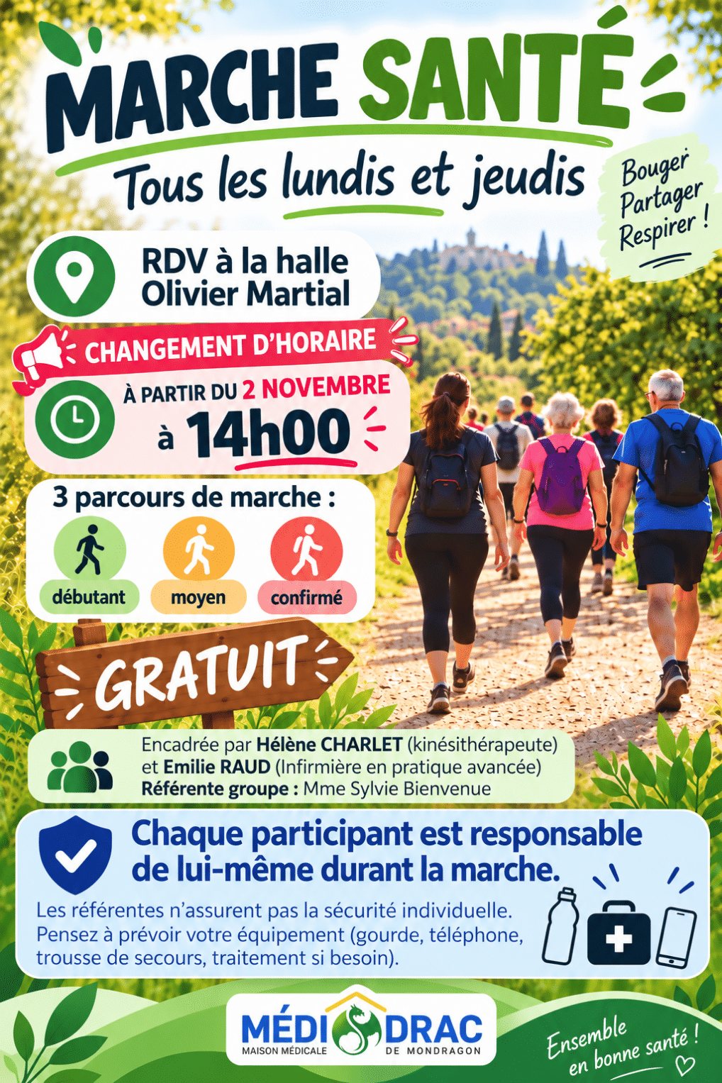 🚶‍♀️ MARCHE SANTÉ – BOUGER, PARTAGER, RESPIRER ! NOUVEL HORAIRE A PARTIR DU 2 NOVEMBRE