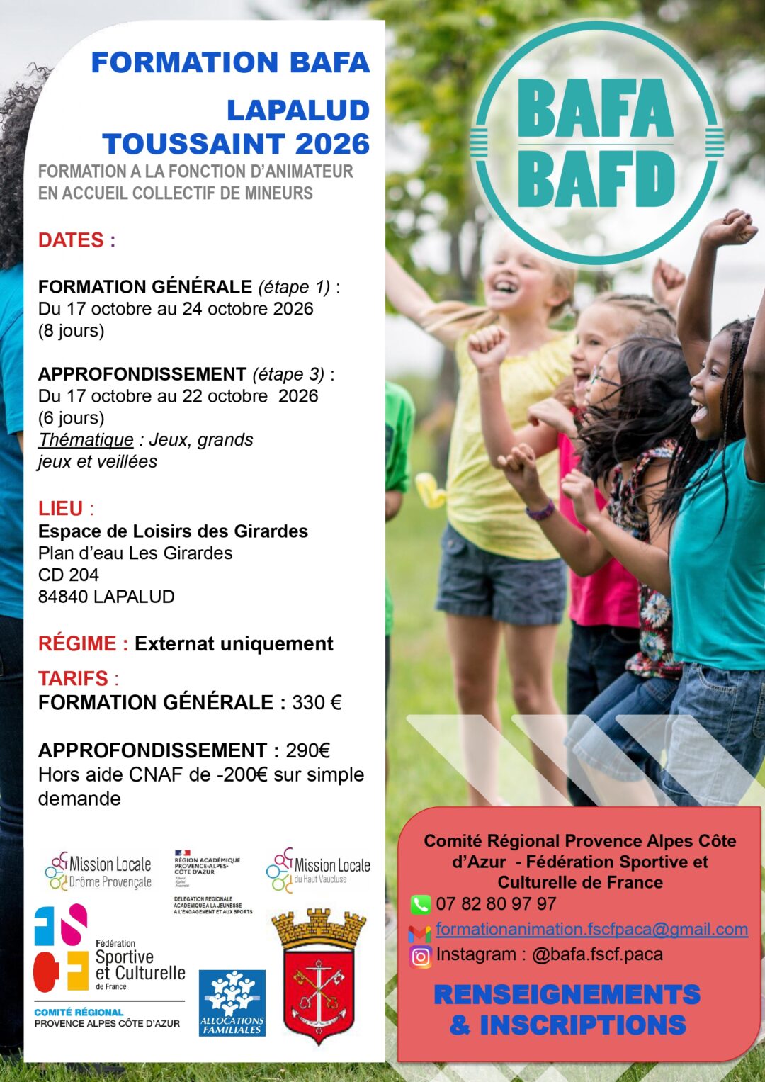 FSCF – DERNIERES PLACES FORMATION BAFA – LAPALUD TOUSSAINT 2026